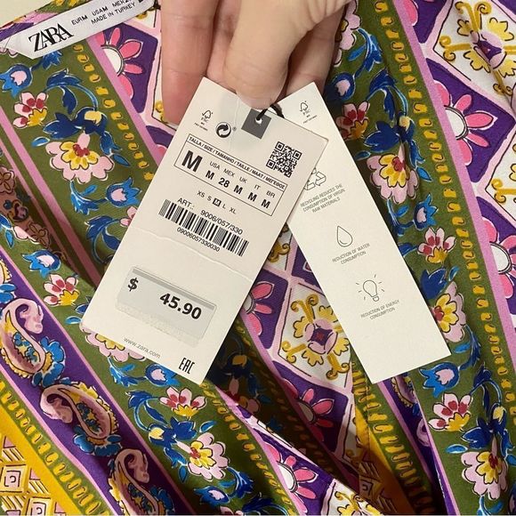 NWT Zara Patterned Silky Faux Wrap Long Sleeve Blouse New Size Medium - Picture 3 of 16